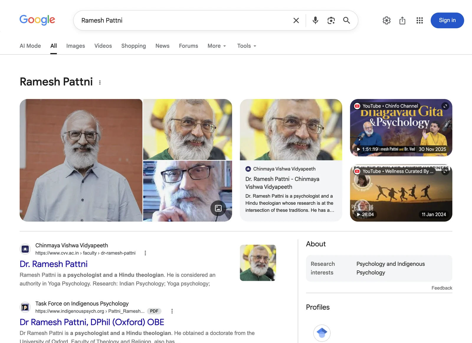 Google search result for the entity record of Ramesh Pattni